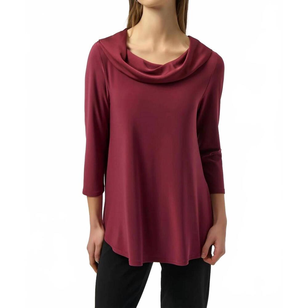 NEW JOSEPH RIBKOFF cowl neck silky knit 3/4 sleeves top in merlot